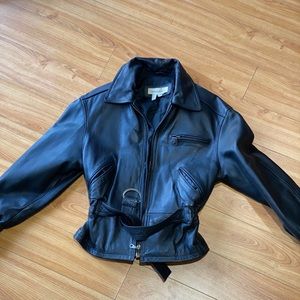 WOMEN’S LEATHER BIKER JACKET (BLACK)